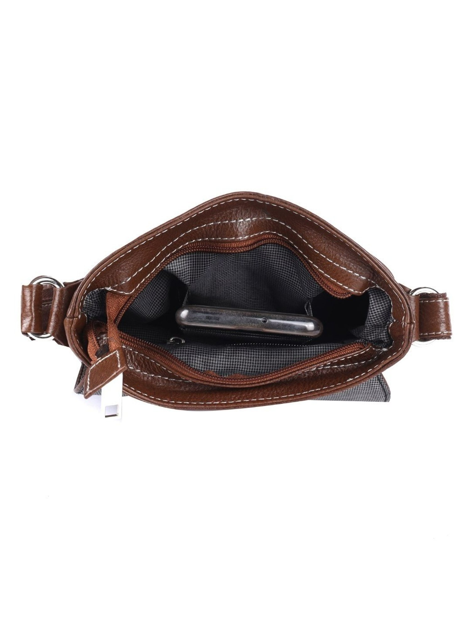 HiLEDER Brown Textured Medium Leather 8 inch Cross Body Bag