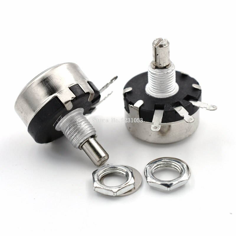 2PCS/LOT WX110 010 WX010 10R 10 Ohm 3 Soldering Terminals 6mm Round Metal Shaft Single Turn Wire Wound Potentiometer Knob Switch
