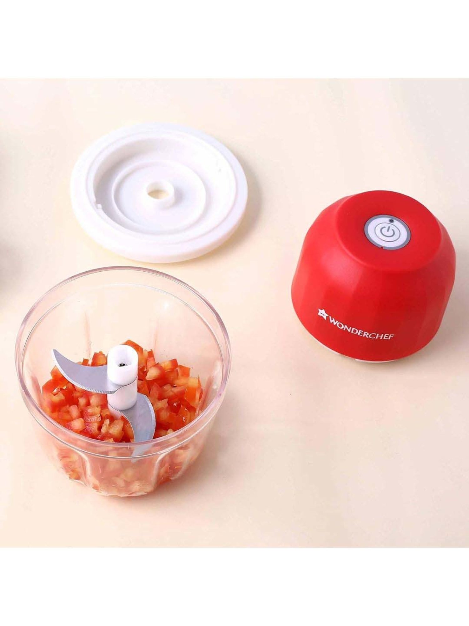 Wonderchef Zippy Rechargeable Wireless 30W Electric Cordless Chopper (350ML, Red & White)