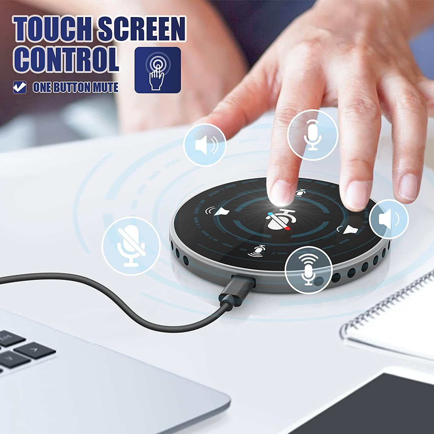 UKCOCO USB Speakerphone - Conference Speaker for 4 People Business Conference, 360&deg; Voice Pickup Microphones, USB Skype Speakerphone Conference Call Speaker, Plug and Play, Touch-Sensor Button to Mute