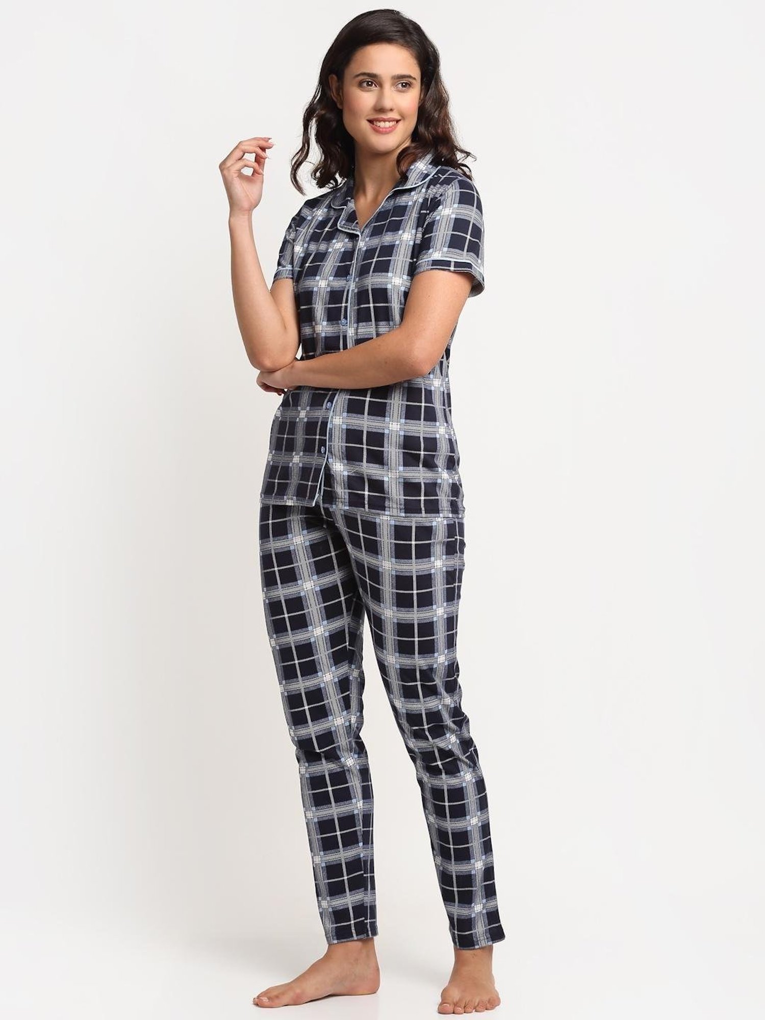 Kanvin Navy Checks Pajama Set