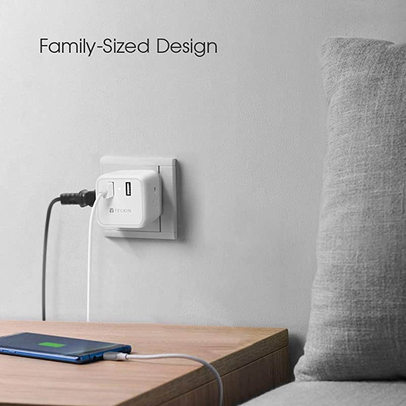 Travel Plug Adapter 2 Pack TECKIN International Travel Power Converter for Europe, Outlet Adaptor with 2 USB, US to EU Germany, Spain, France, Italy, Denmark, Iceland (Type C)