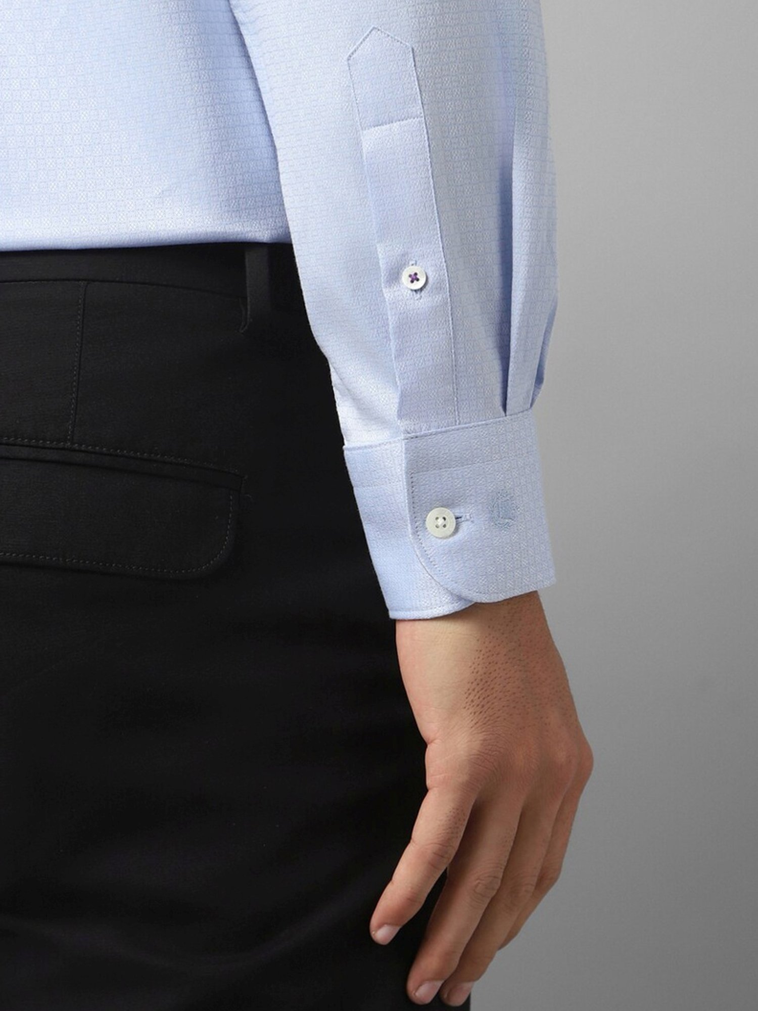 Luxure By Louis Philippe Blue Cotton Regular Fit Self Pattern Shirt