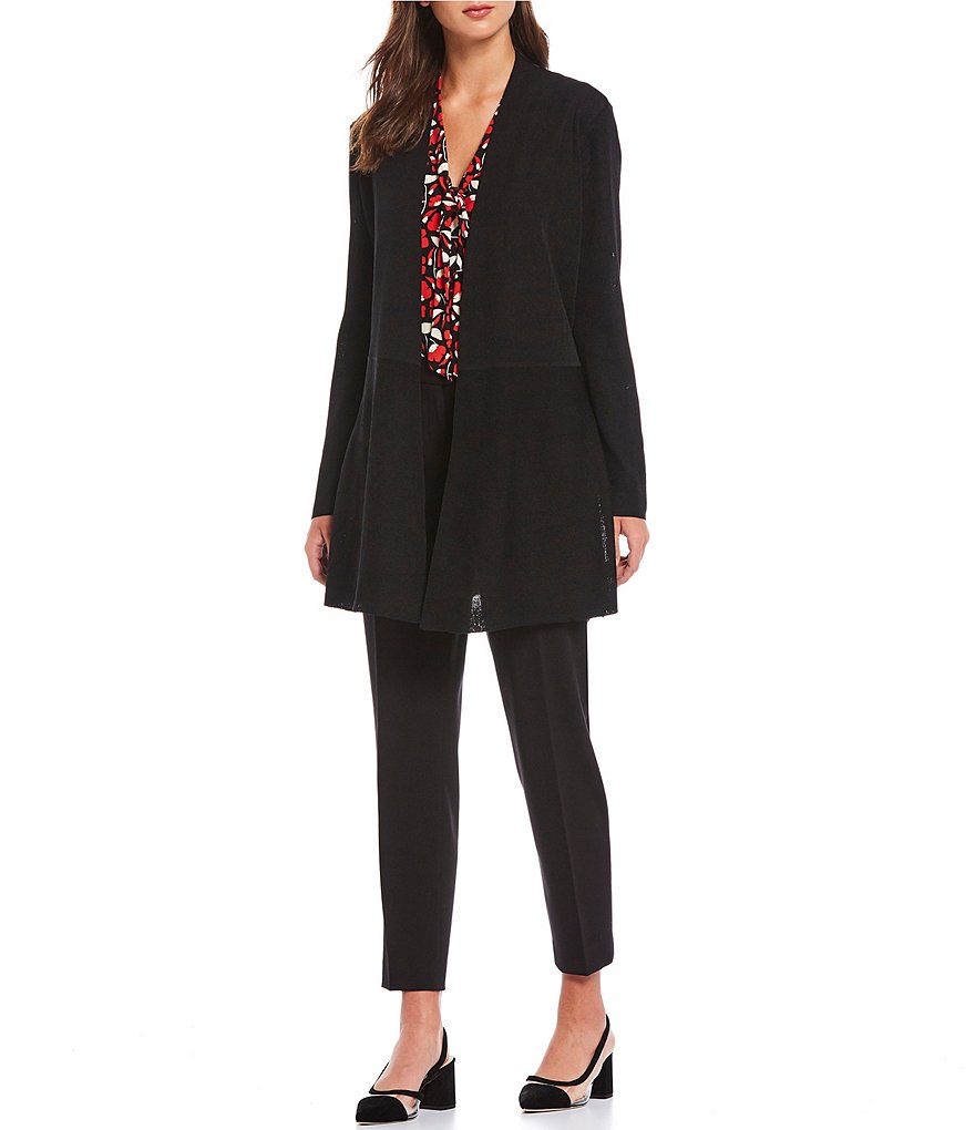 Anne Klein Fine Gauge Ribbed Knit Open-Front Seamed Waist Cardigan