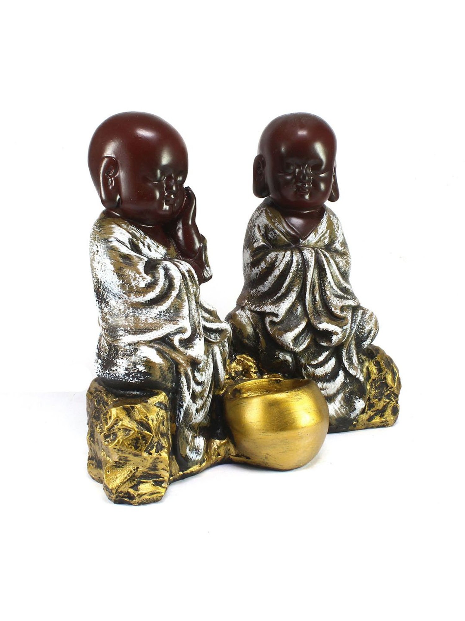eCraftIndia Set of 2 Brown Monks Polyresin Tealight Holder