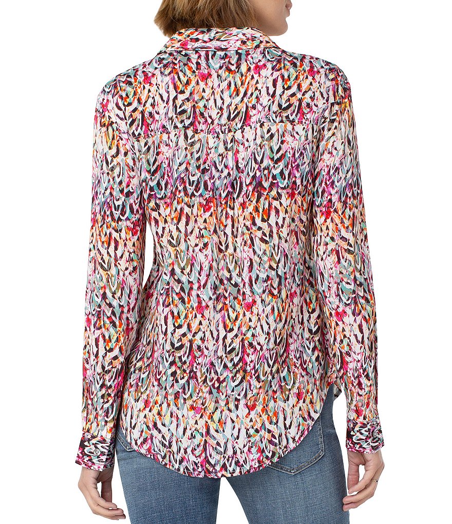 Liverpool Los Angeles Button Up Point Collar Abstract Print Blouse