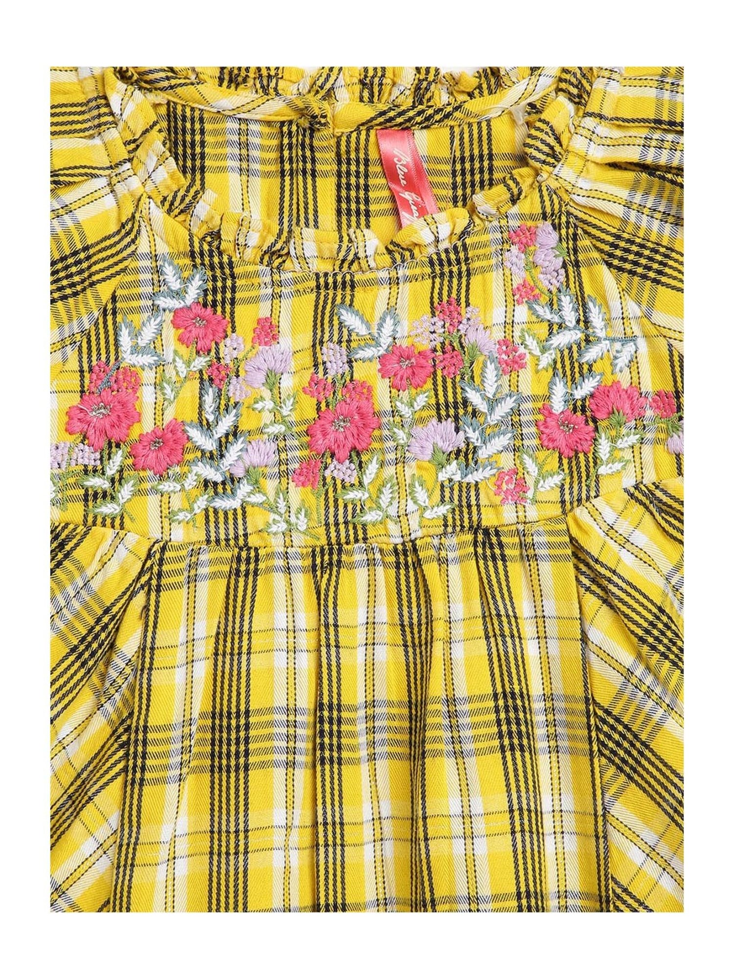 Blue Giraffe Kids Yellow Checks Dress