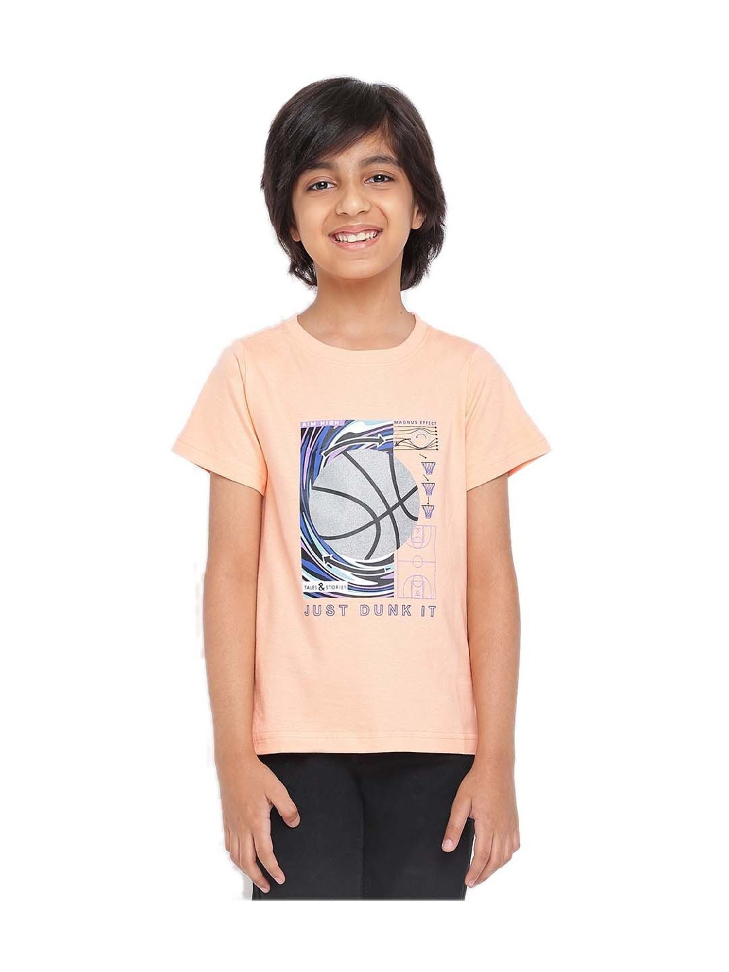 Tales & Stories Kids Pink & Grey Cotton Printed T-shirts