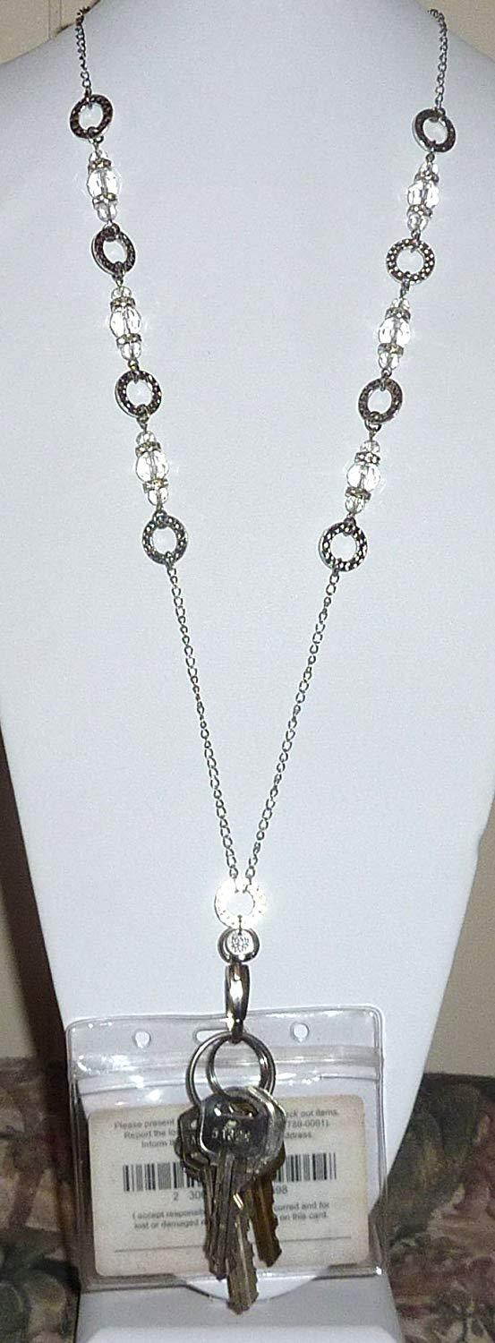 Hidden Hollow Beads The Grand Fashion Lanyard Necklace, Women's super strong chain lanyard for ID badge holder and keys, 34" long (Crystal Non Breakaway - Stronger)