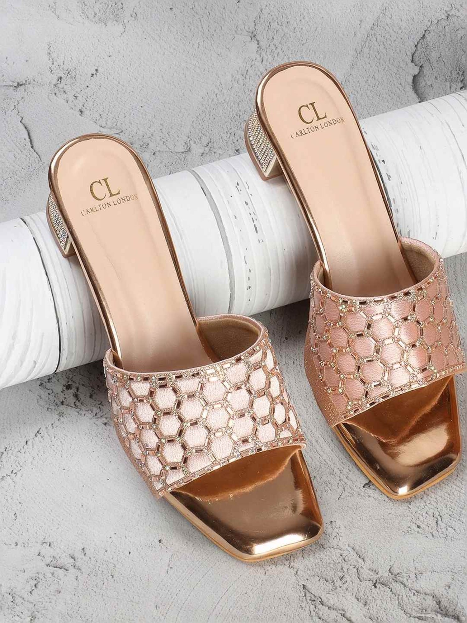 Carlton London Women's Rose Gold Ethnic Sandals