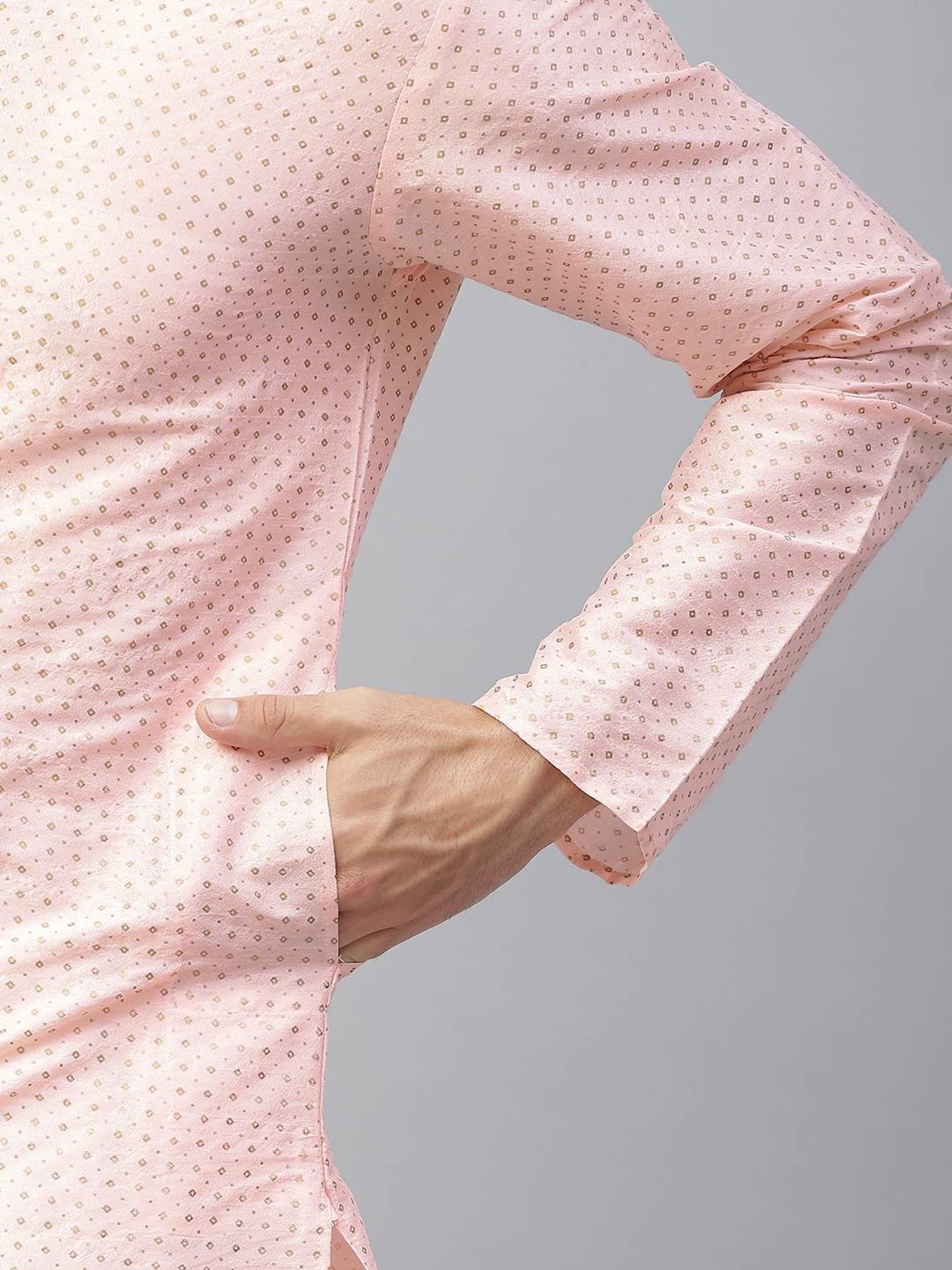 ManQ Pink & White Regular Fit Printed Kurta Bottom Set