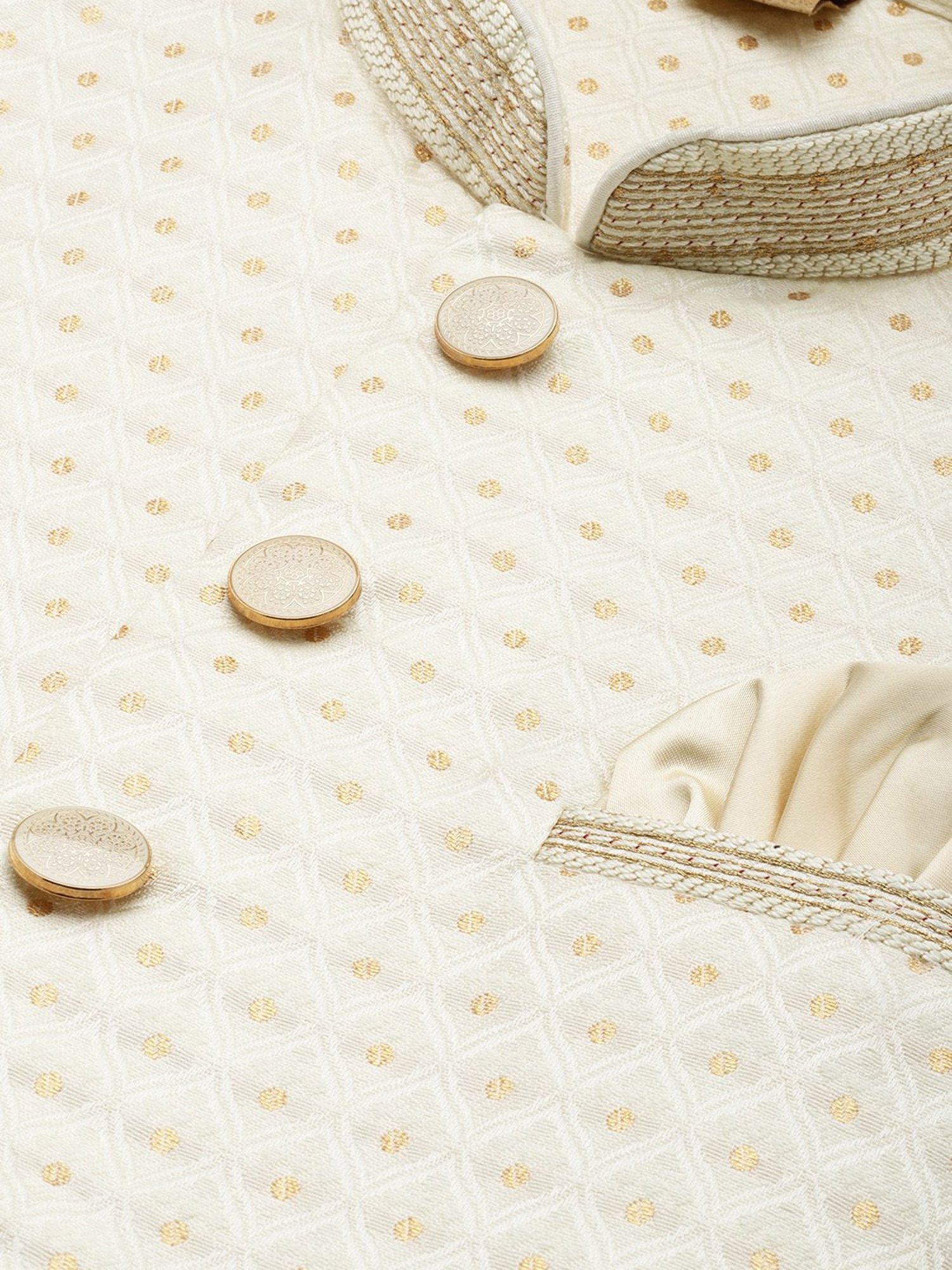 Manyavar Beige Regular Fit Self Design Nehru Jacket