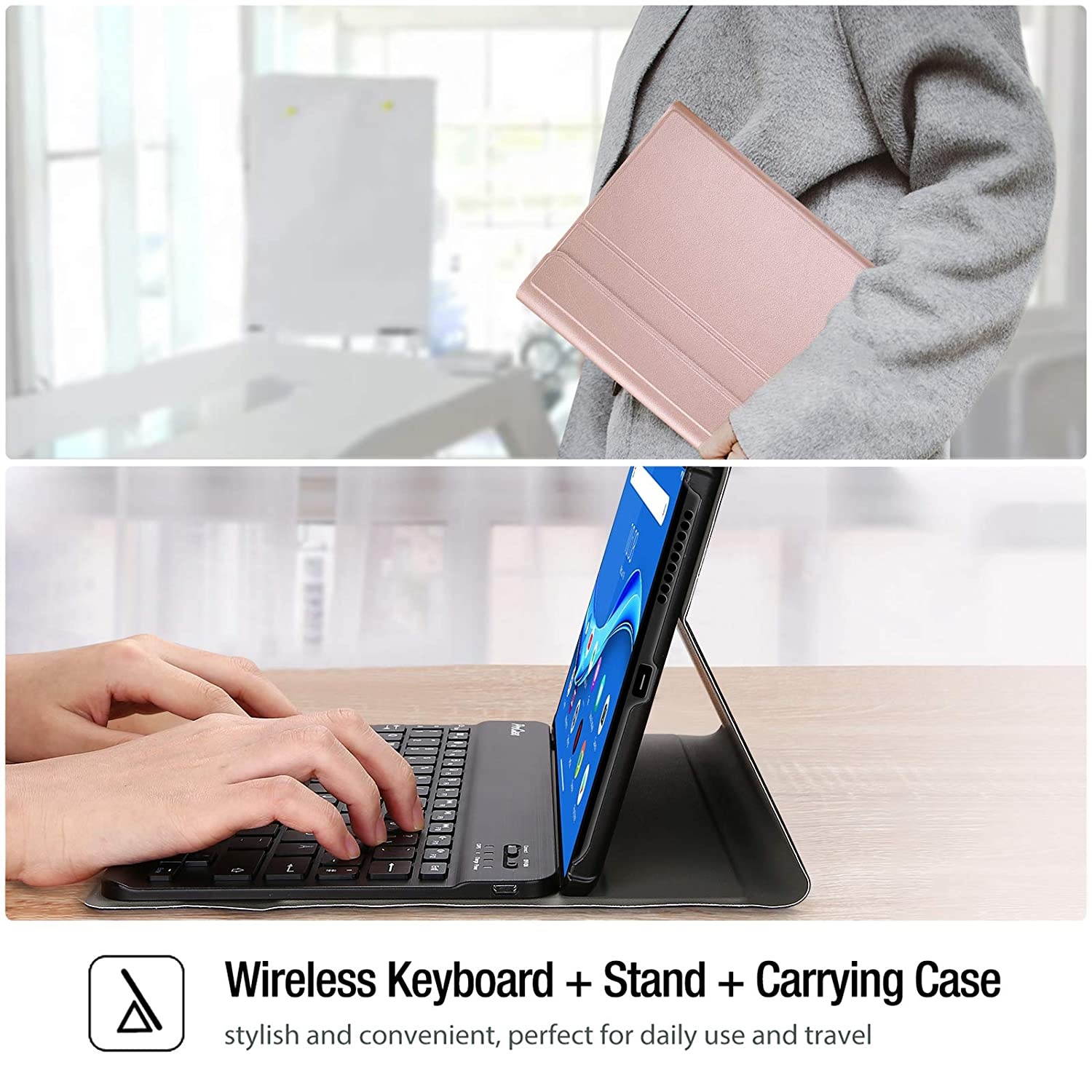 ProCase Lenovo Tab M10 FHD Plus Keyboard Case 10.3 Inch (2020 2nd Gen), Slim Lightweight Smart Cover with Magnetically Detachable Wireless Keyboard for Lenovo Tab M10 Plus TB-X606F TB-X606X &ndash;Rosegold