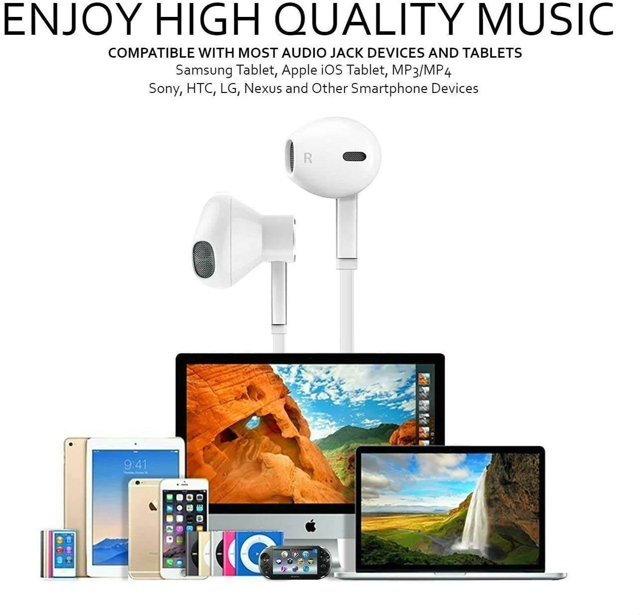 ?2 Pack? Aux Headphones Ear Phones Ear Buds/Earphones, Noise Islating, High Definition, Fits All 3.5mm Interface Stereo for Android, iOS,Phone, Pod, Pad and Mp3 Players