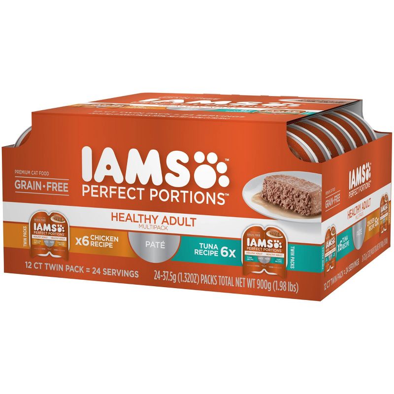 Iams Perfect Portions Grain Free Paté Chicken & Tuna Recipes Premium Wet Cat Food - 2.6oz/12ct Variety Pack