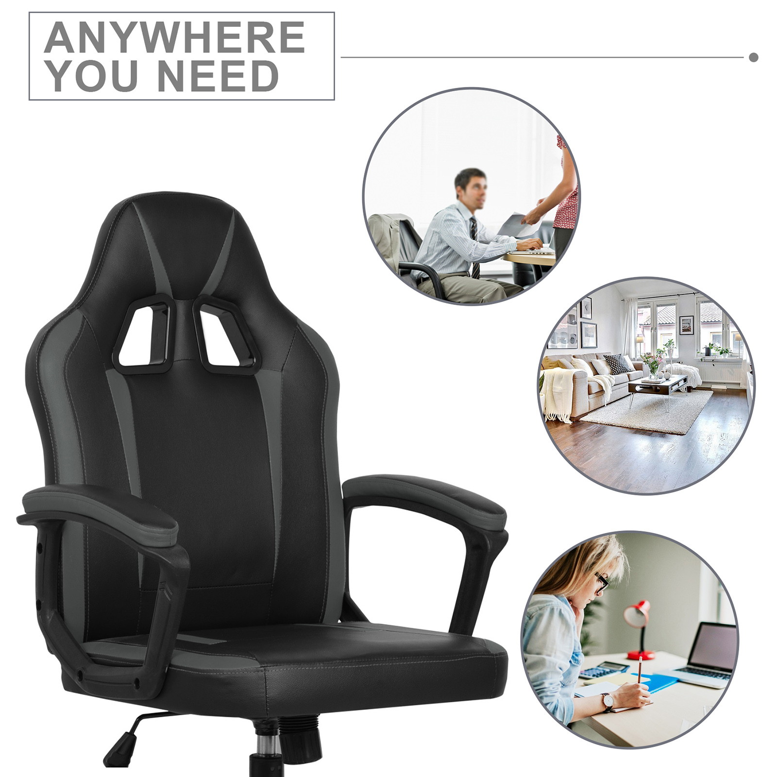 YOUTHUP Office Chair Adjustable Ergonomic Leather Gaming Chair Swivel Rolling Computer Desk Chair with Lumbar Support,Black and Red