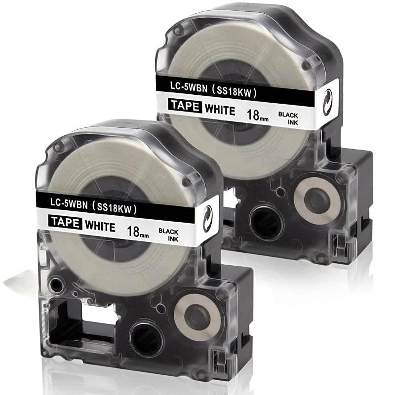 Compatible Label Tape Replacement for LK-5WBN LC-5WBN9 LK-5WBW SS18KW Label Cartridge for Epson LabelWorks LW500 LW600 LW700 LW900 LW1000P Label Maker, 3/4" x 26', 18mm Black on White, 2-Pack