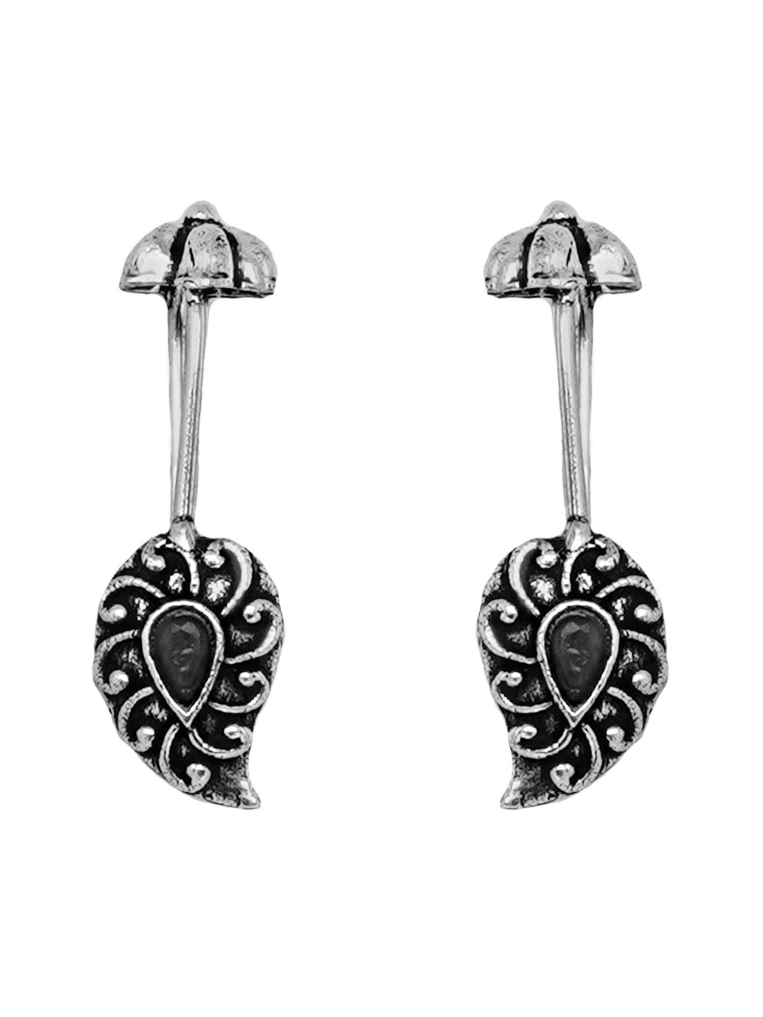 Teejh Ethnic Mitali Black Stone Silver Oxidsed Ear Cuff Earrings