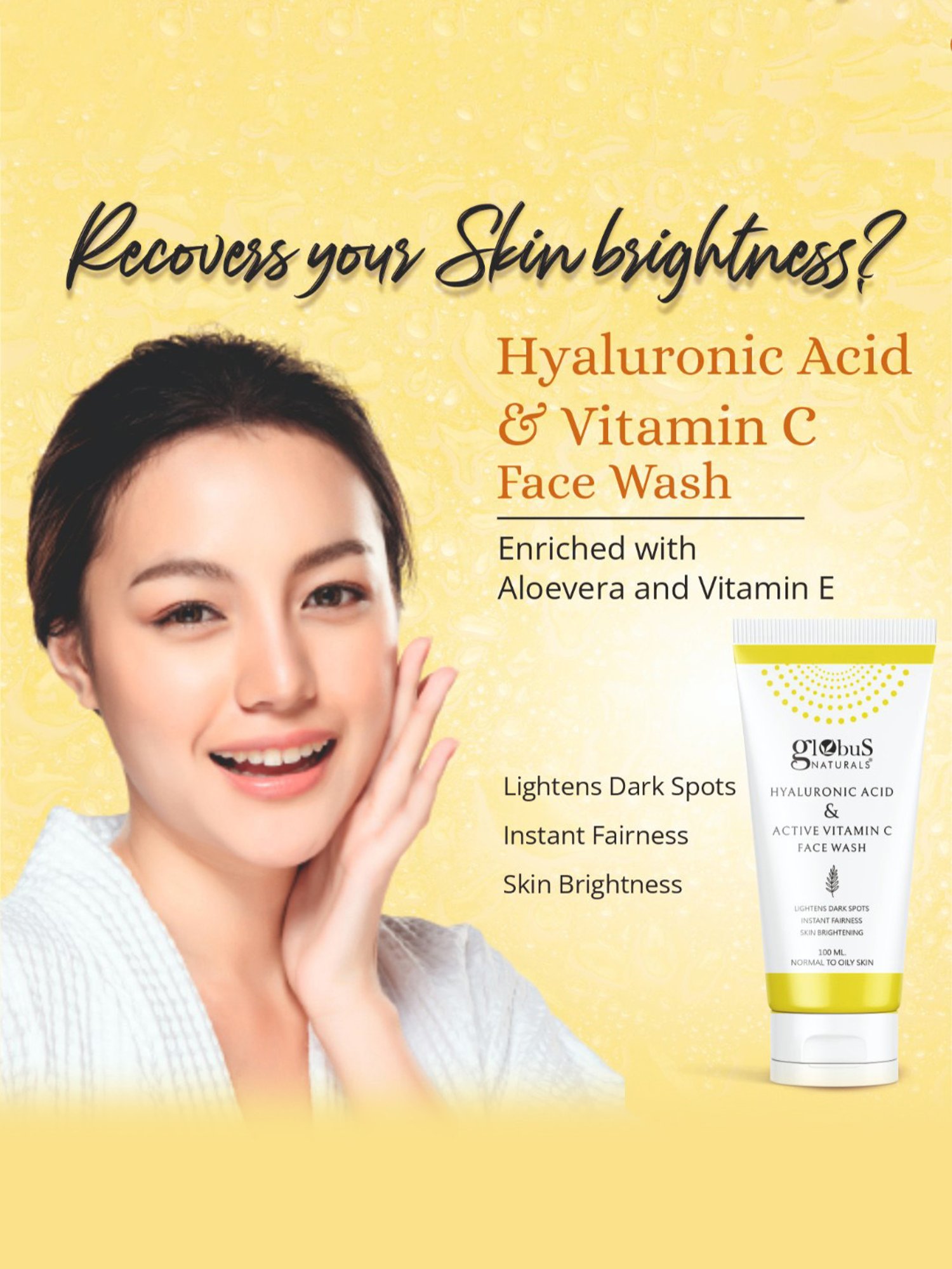 Globus Naturals Hyaluronic Acid & Active Vitamin C Face Wash - Pack of 2