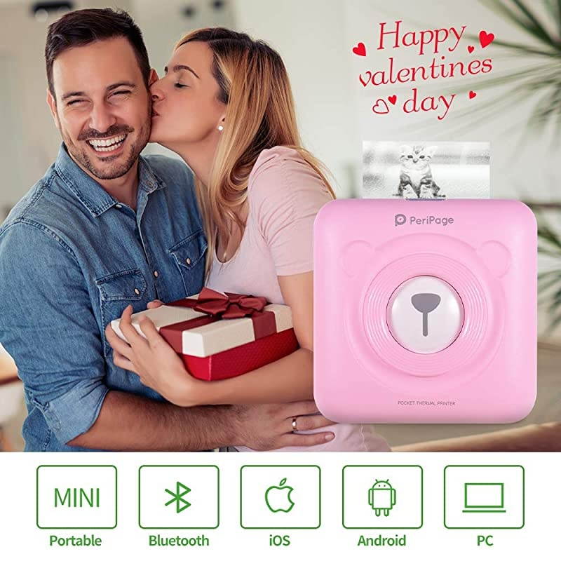 Mini Bluetooth Pocket Printer,Peripage Printer, Portable Label Sticker Receipt Printer, Compatible with Android iOS Devices Windows System for Mothers Gifts,Child Painting Couple.