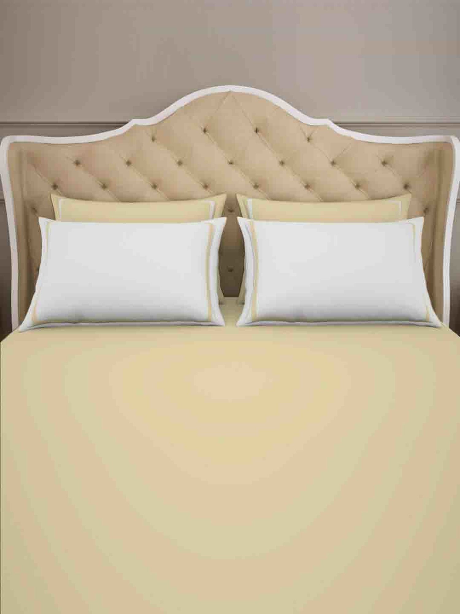 Spaces Solid Yellow 300 TC Cotton Double Bed Sheet with 4 Pillow Covers