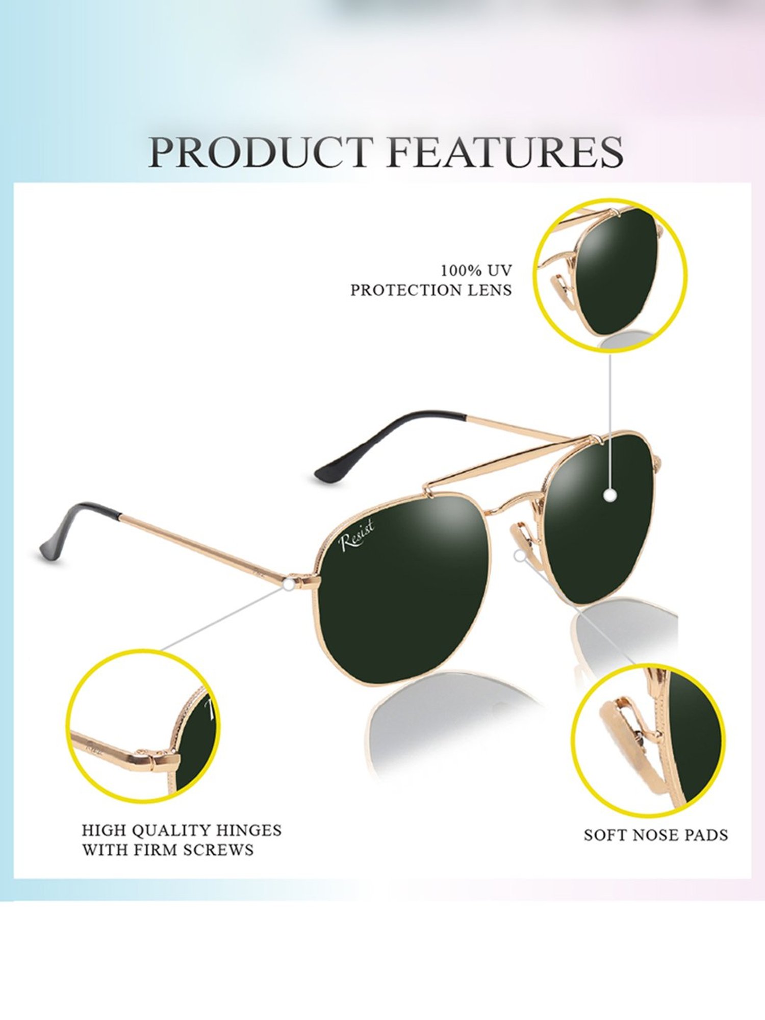 Resist Eyewear Green UV Protection Unisex Sunglasses
