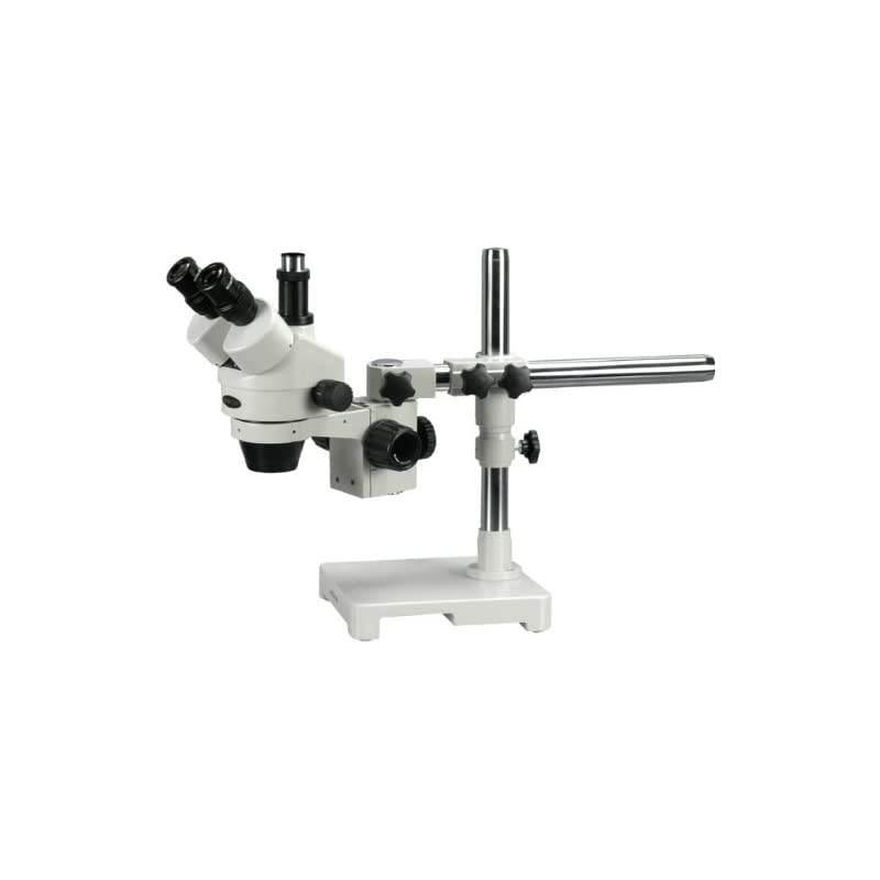 SM-3TZ Professional Trinocular Stereo Zoom Microscope, WH10x Eyepieces, 3.5X-90X Magnification, 0.7X-4.5X Zoom Objective, Ambient Lighting, Single-Arm Boom Stand, Includes 0.5X and 2.0X Barlow Lenses