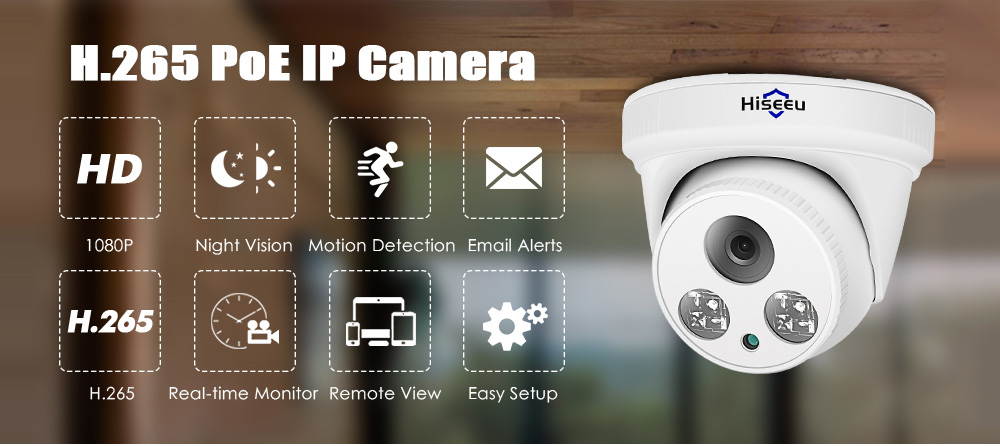Hiseeu HC615 Motion Detection / 1080P / Night Vision / H.265 Hemisphere 3.6mm Lens Network Camera WHITE US Plug