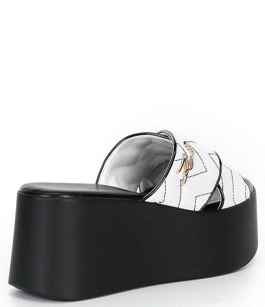 KARL LAGERFELD PARIS Ramona Chevron Stitch Leather Platform Wedge Slides
