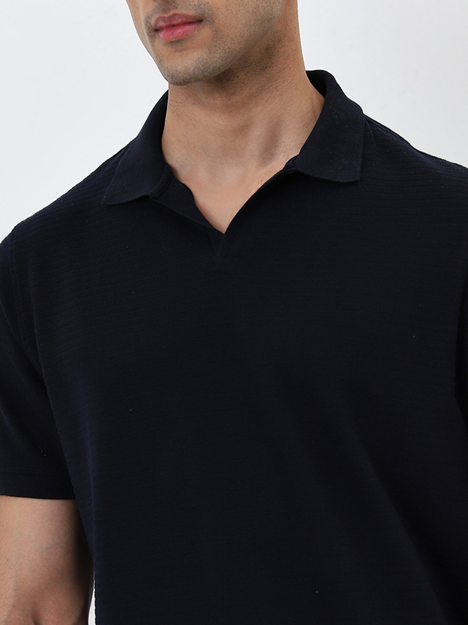 WES Casuals by Westside Navy Self-Stripe Relaxed-Fit Polo T-Shirt