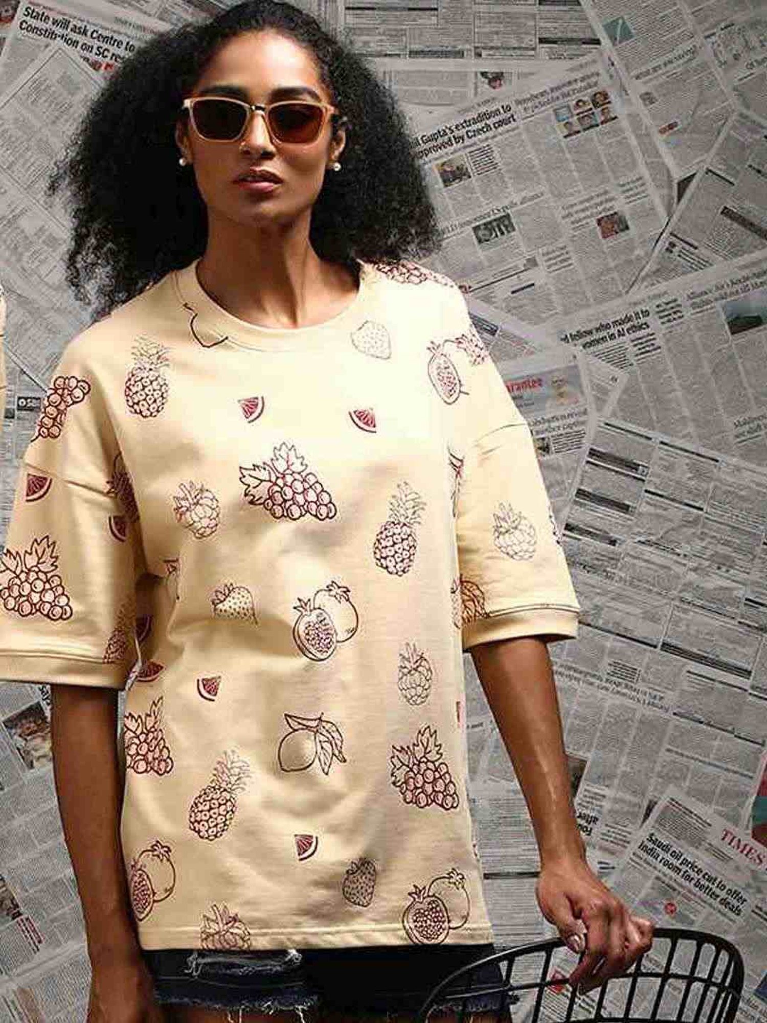 Difference Of Opinion Beige Loose Fit Printed Unisex T-Shirt