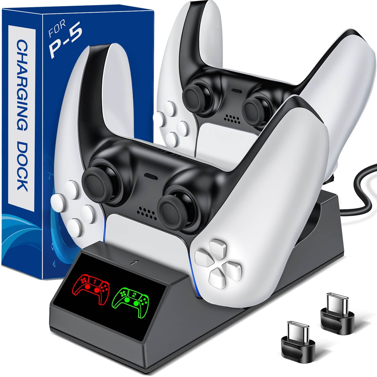 PS5 Controller Charger, Compatible with Upgraded Playstation 5 Dualsense Controller, USB Type-C Fast PS5 Controller Dual Charging Dock Station with 2 Type-C Connectors & LED Indicators