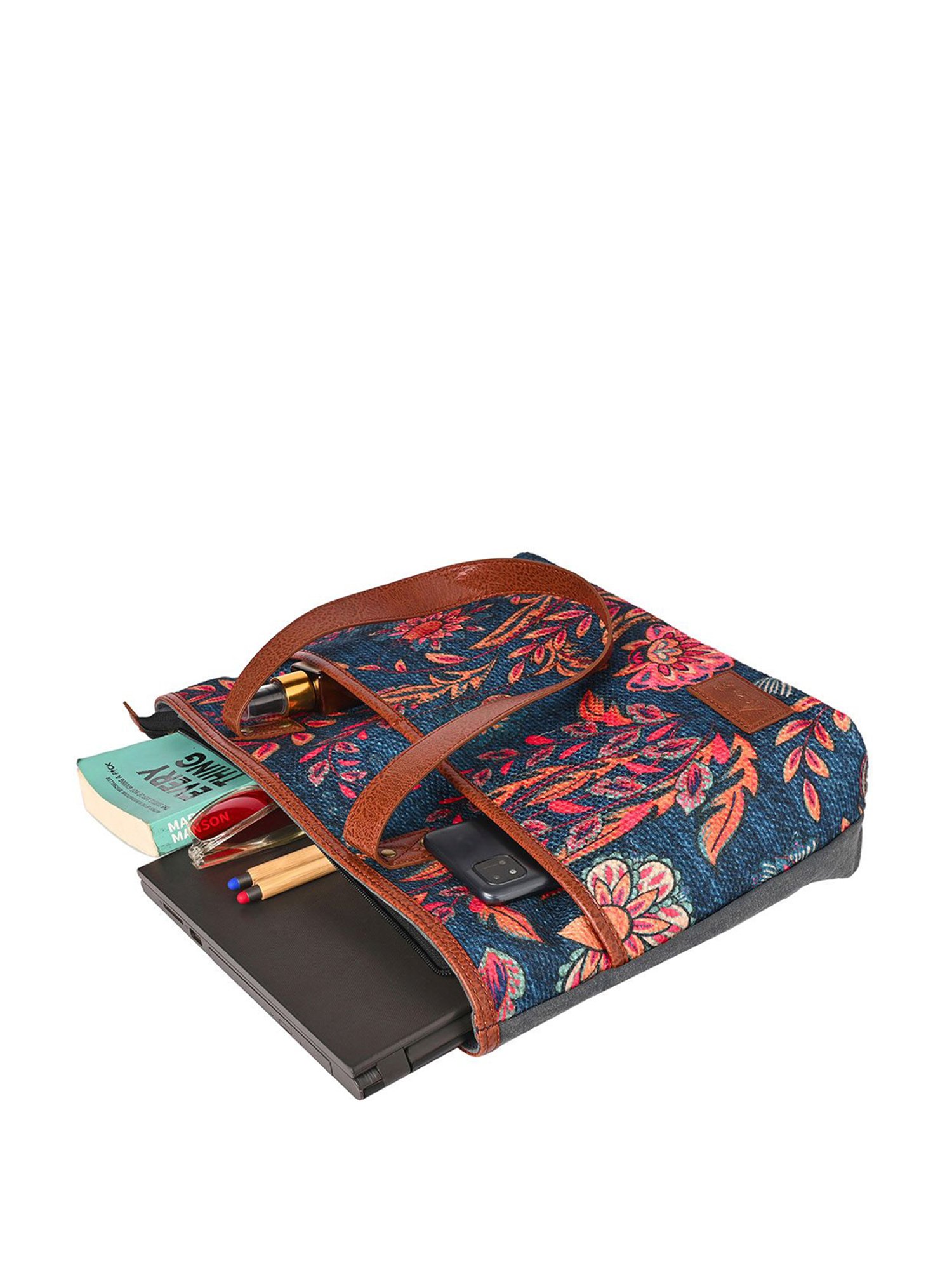 Mona B Amelia Blue Printed Large Laptop Tote Handbag