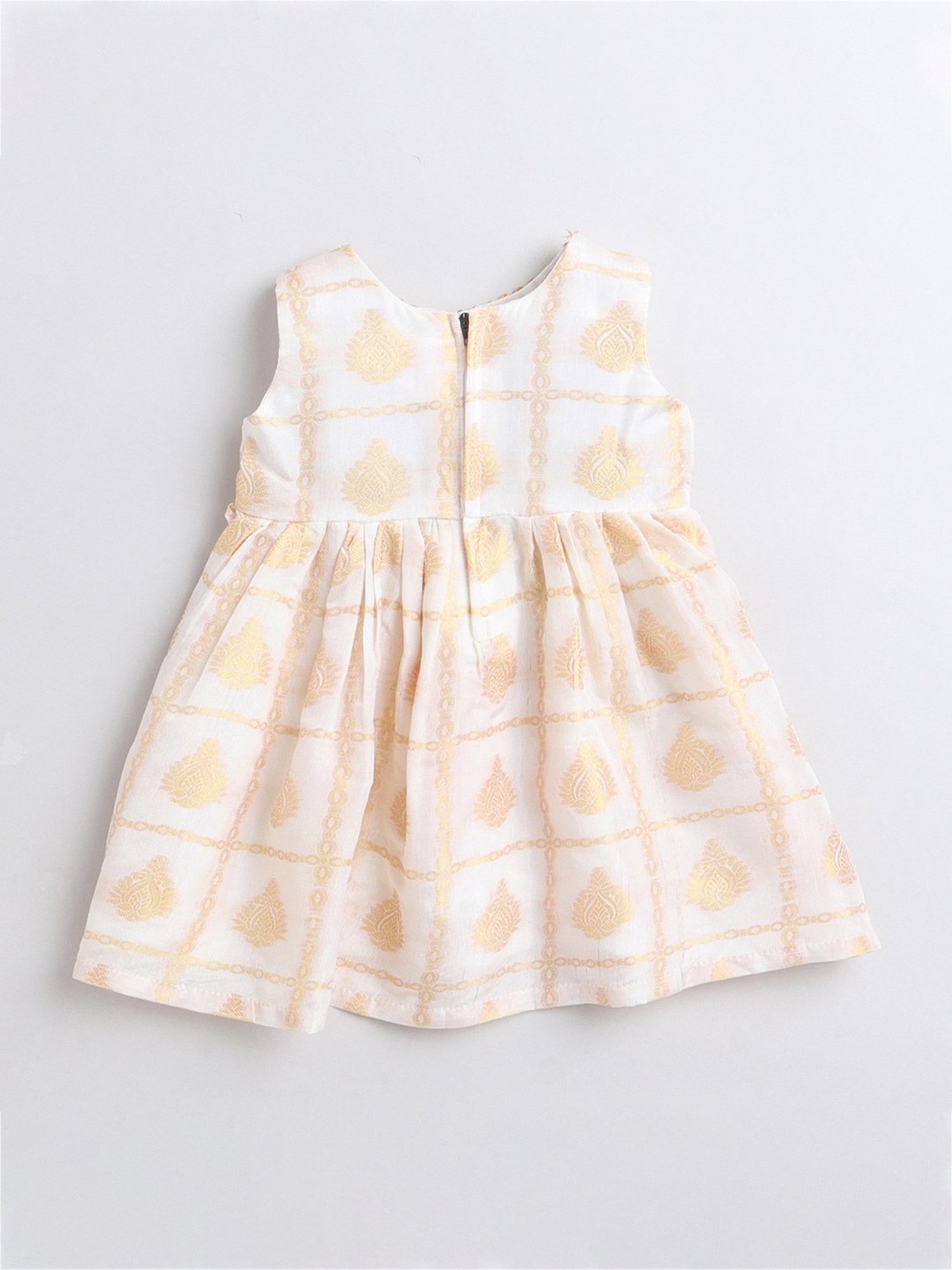 Many Frocks Kids Cream Printed Dress