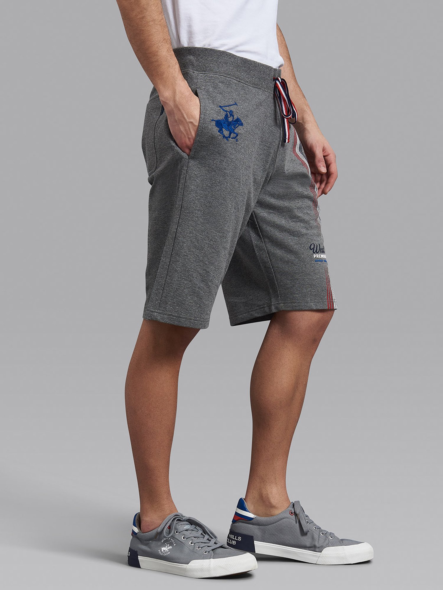 Beverly Hills Polo Club Ash Grey Cotton Regular Fit Printed Shorts