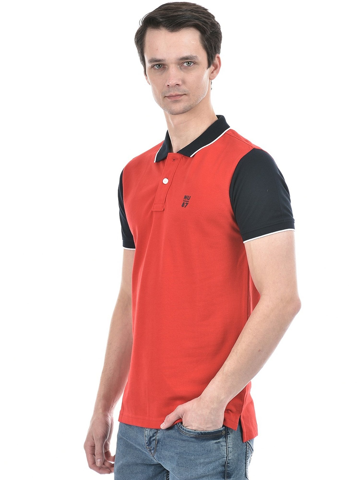 Numero Uno Red Cotton Slim Fit Polo T-Shirt