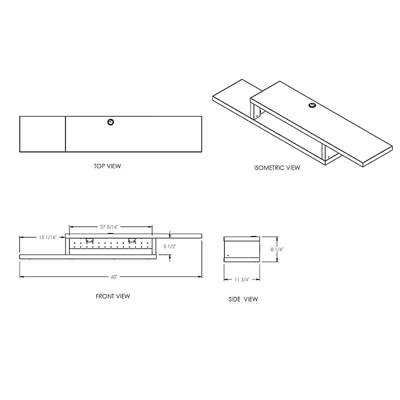 Asymmetrical Floating Wall Mounted TV Console Columbian Walnut 60inch