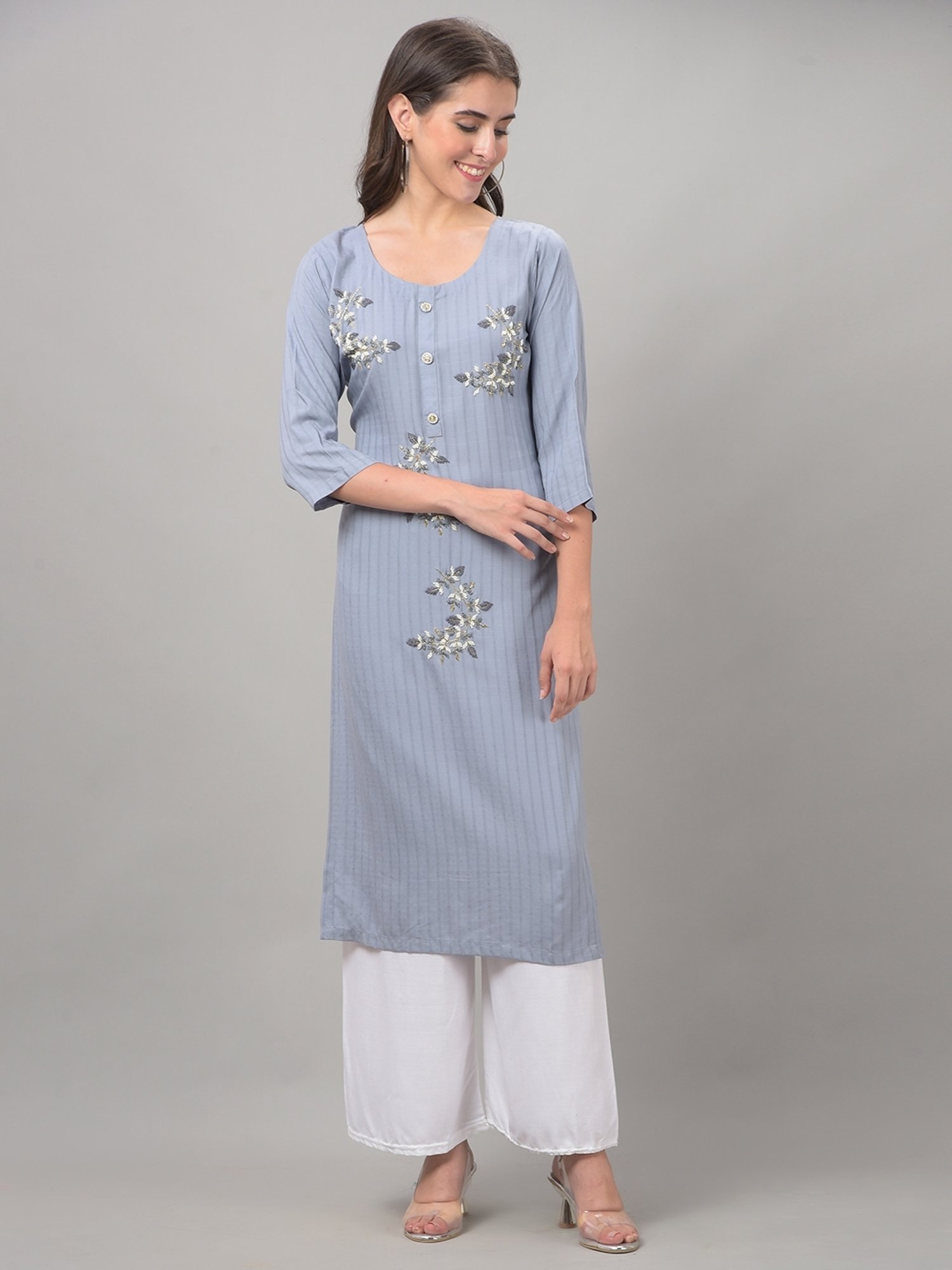 Dollar Missy Grey Embroidered Straight Kurta