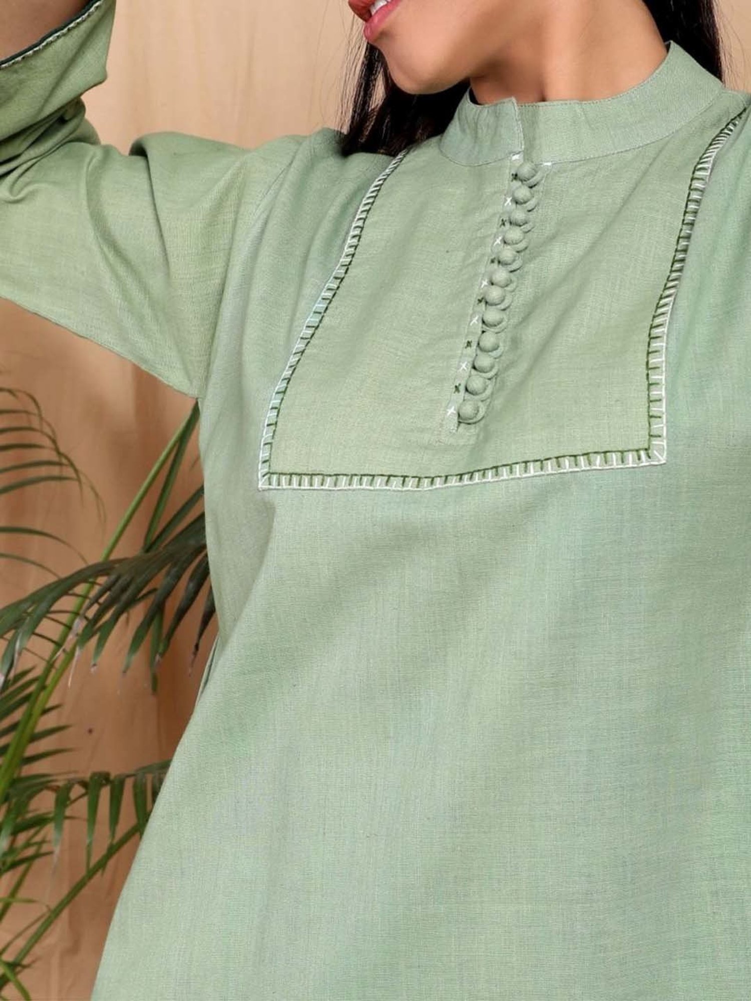 Mushio Green Hariyali Handwoven Khadi Kurta