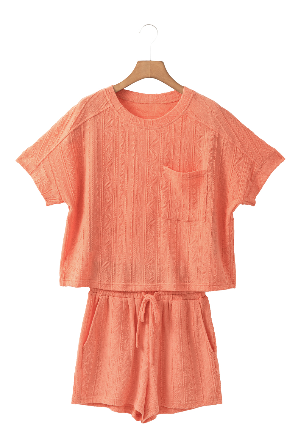 Skobeloff Textured Ruffle Split Top and Drawstring Shorts Set