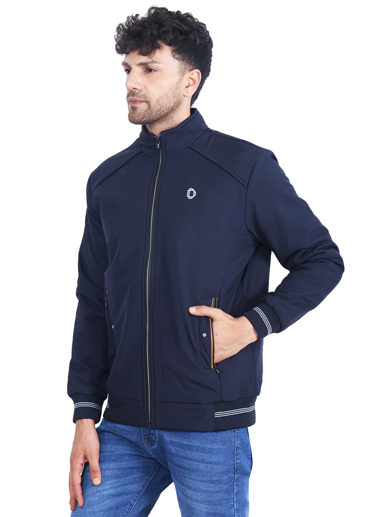 Dollar Navy Regular Fit High Neck Jacket
