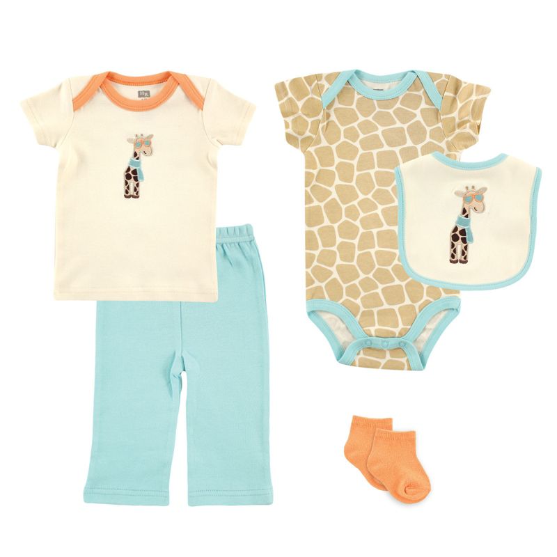 Hudson Baby Infant Unisex 5-Piece Gift Set, Giraffe, 0-3 Months