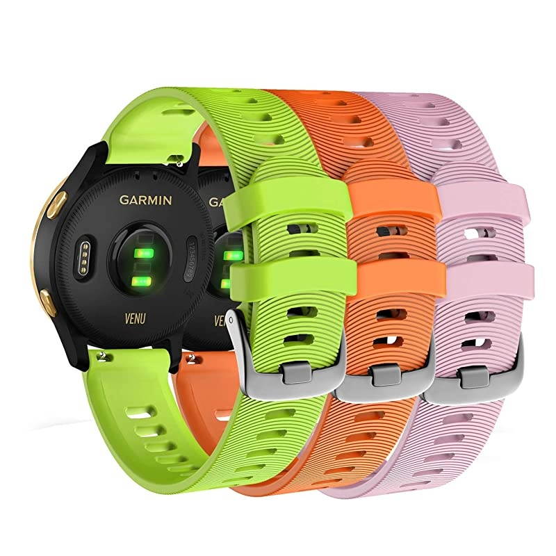 Garmin Venu GPS Smartwatch with AMOLED Display and Included  3 Straps Bundle (Black/Gold, Lime/Orange/Pink)