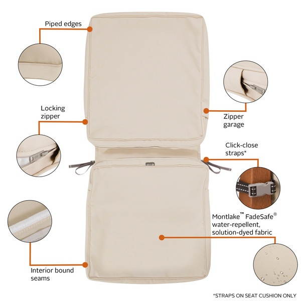 Classic Accessories 60-433-010301-RT Montlake Fadesafe Chair Cushion Cover, Antique Beige - 44 x 20 x 3 in.