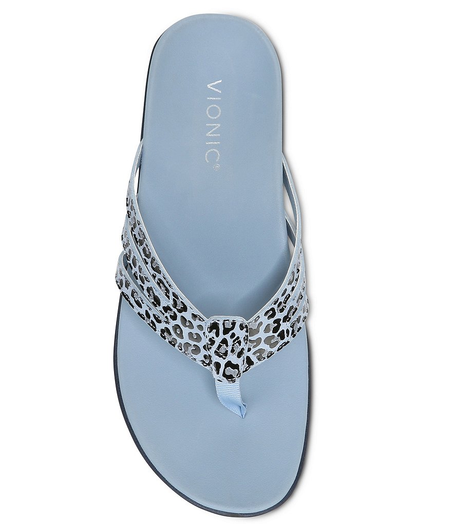 Vionic Alta Leopard Print Leather Thong Flat Sandals