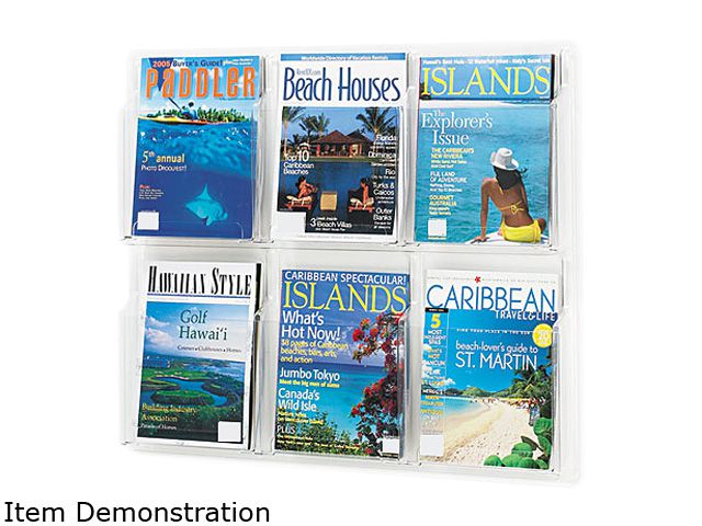 Safco Reveal Clear Literature Displays, 6 Compartments, 30w x 2d x 24-5/8h, Clear