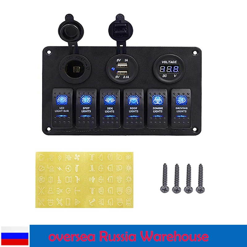 6Gang ON-OFF Toggle Switch Panel For Car Marine RV Truck Camper Boat With USB 12V-24V Socket Charger LED Voltmeter Accessories