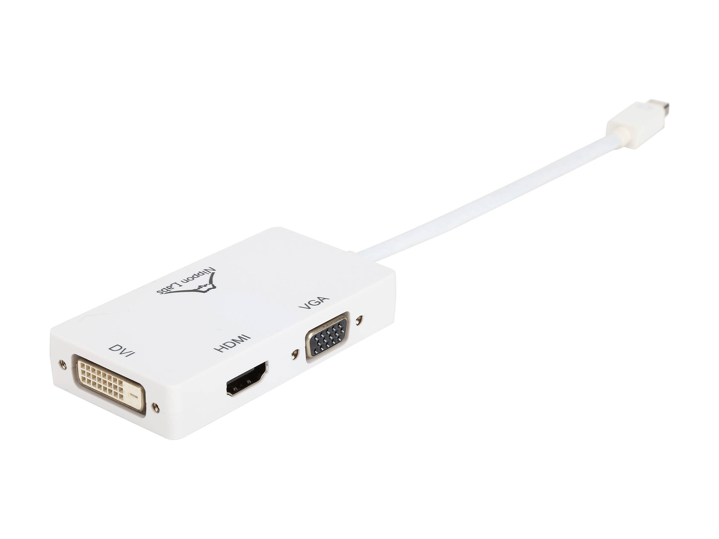 Nippon Labs AD-MINIDP-HDMI-VGA 6" MINI DP DisplayPort Male to HDMI DVI VGA Female 3-in-1 Adapter, White