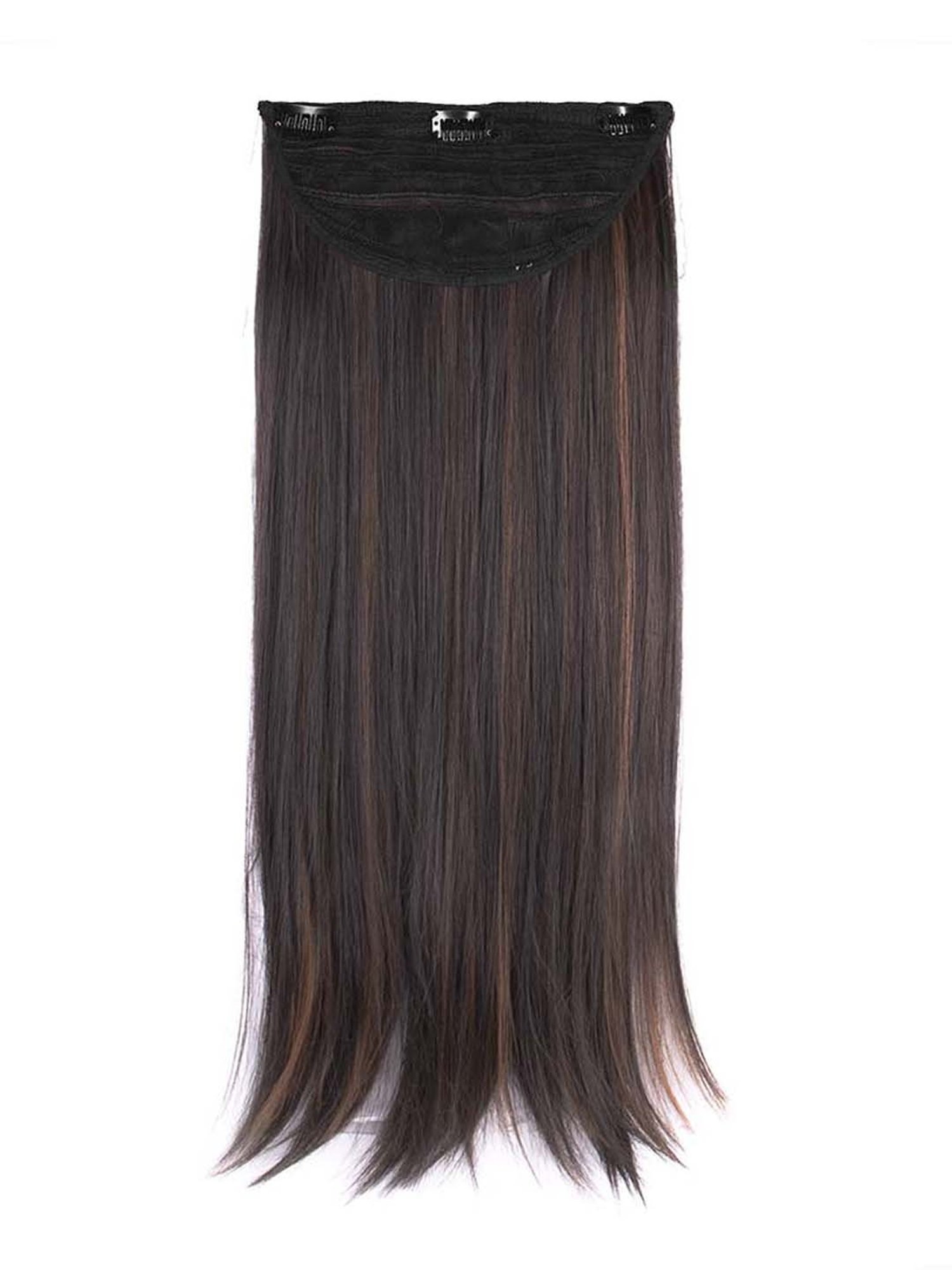 Streak Street Clip-In 18 Inch Dark Brown Straight Hair Extensions with Copper Highlights