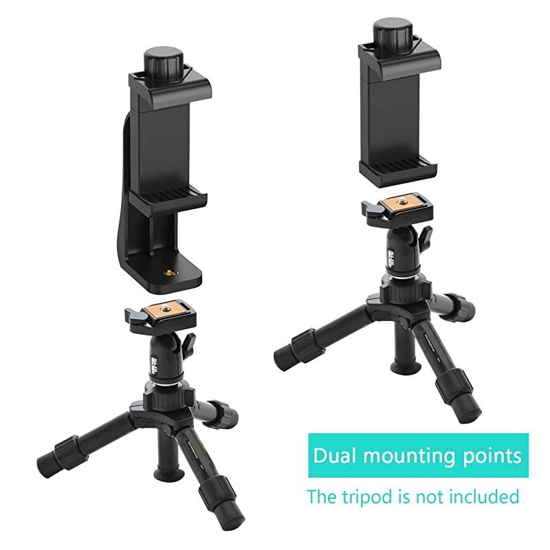 Universal Cell Phone Tripod Mount Adapter Smartphone Holder Mount Clip for iPhone 8 8plus X, 7 7plus 6 6s 6plus 5 5s, Samsung, Huawei P9 honor 8 and more Phones, Selfie Monopod Adjustable Clamp